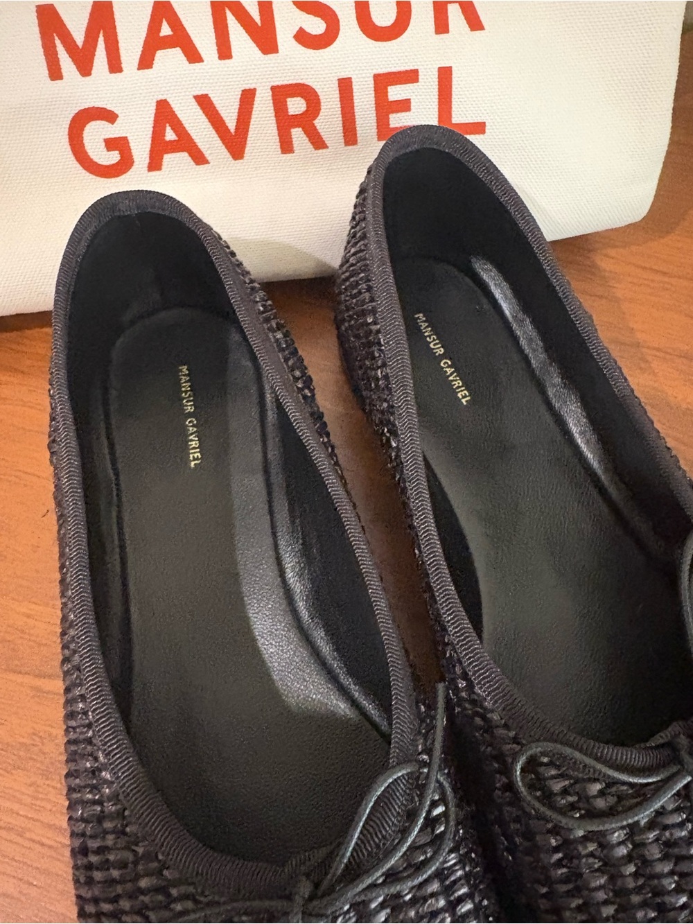 Mansur Gavriel Black Woven Square-Toe Ballet Flats size 7 Italian 37 New in Box - Picture 5 of 13
